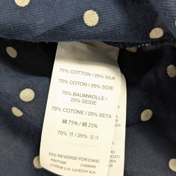 J Crew Button Up Top Womens Medium 8 Blue Polka Dot Sheer Cotton Silk Blend - Picture 5 of 10
